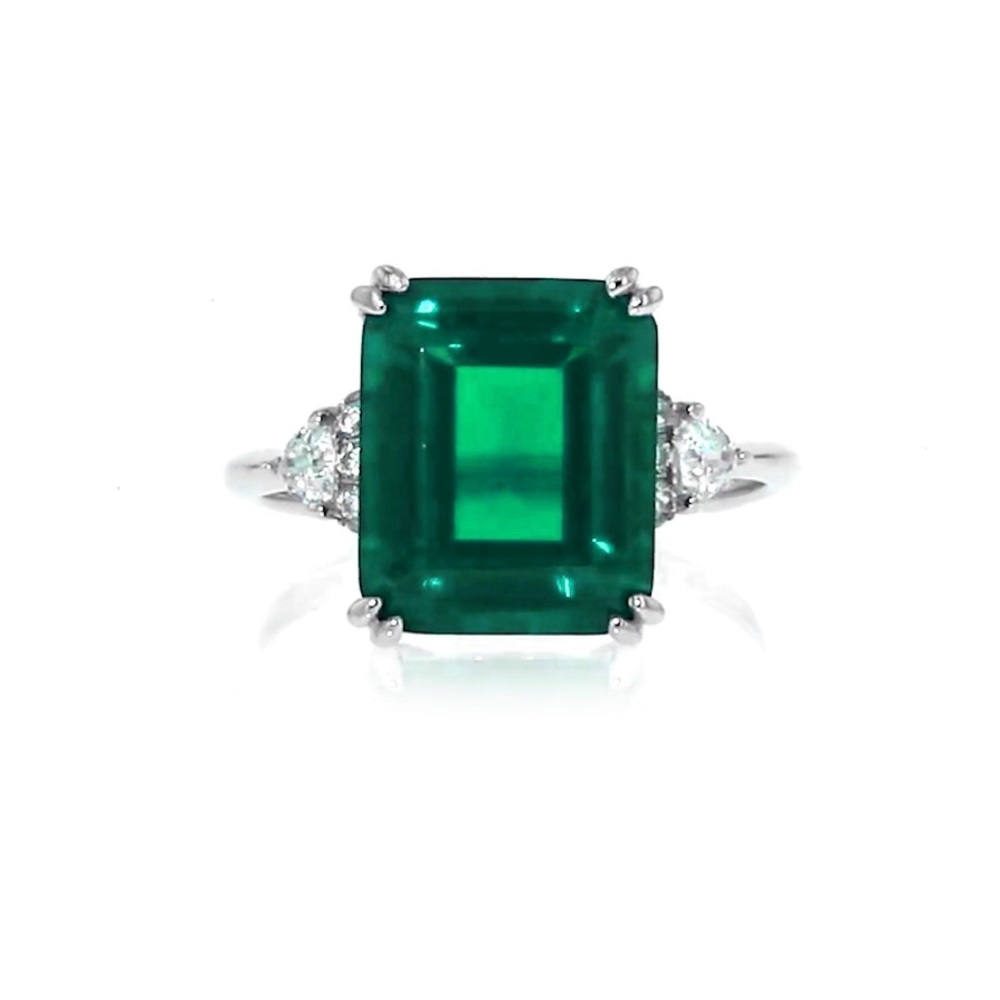 6 carat created emerald and .19 carat cubic zirconia ring $229